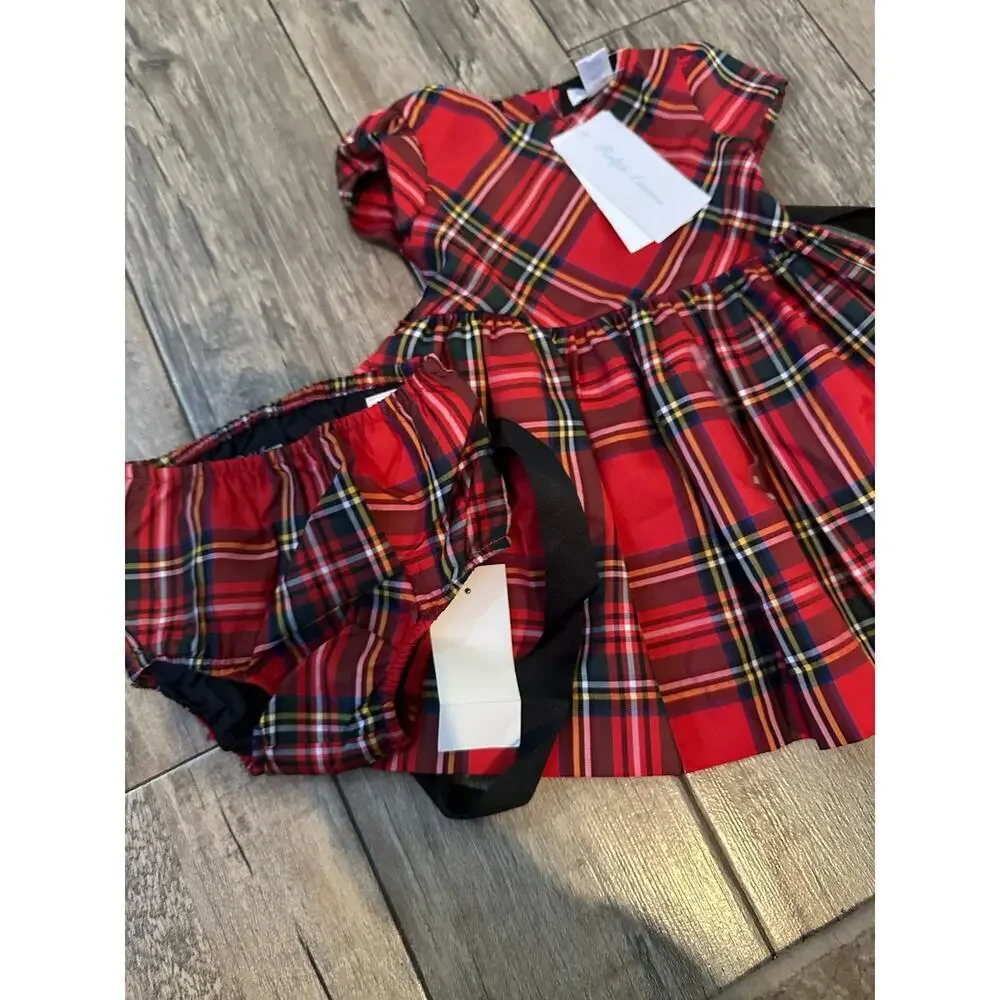 NWT Ralph Lauren Baby Girl's Plaid Print Fit & Flare Dress 2 Pec Set Size 6 M